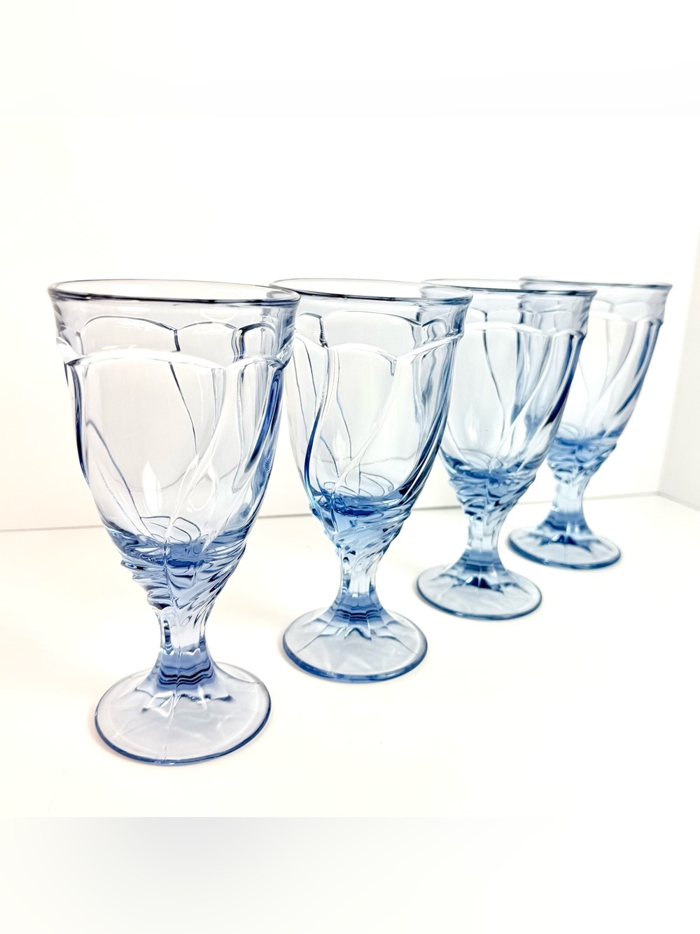 Vintage Set Of 4 Noritake "Sweet Swirl" Light Blue Iced Tea Goblets 7 3/8" Tall